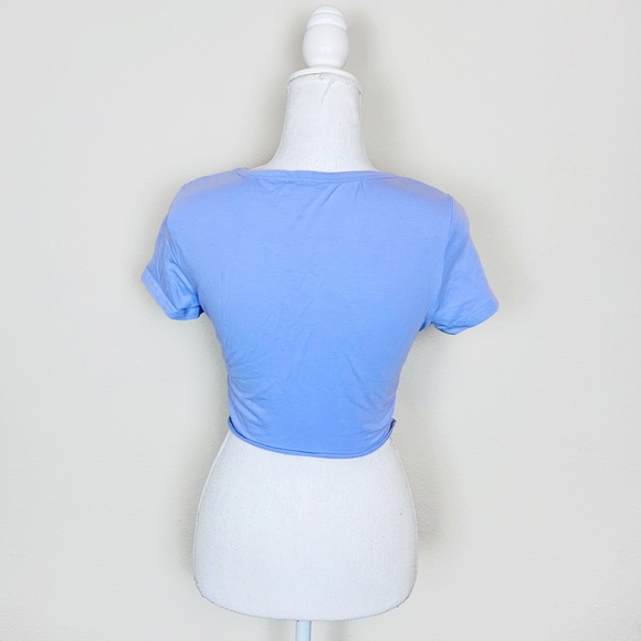 Lavender, Pink & Brown Butterfly Lettuce Hem Asymmetrical Short Sleeve Crop Top - Picture 3 of 8